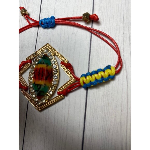 Colorful Adjustable Macrame Bracelet with Rhinestone Accent and Resin Gem - Picture 3 of 7